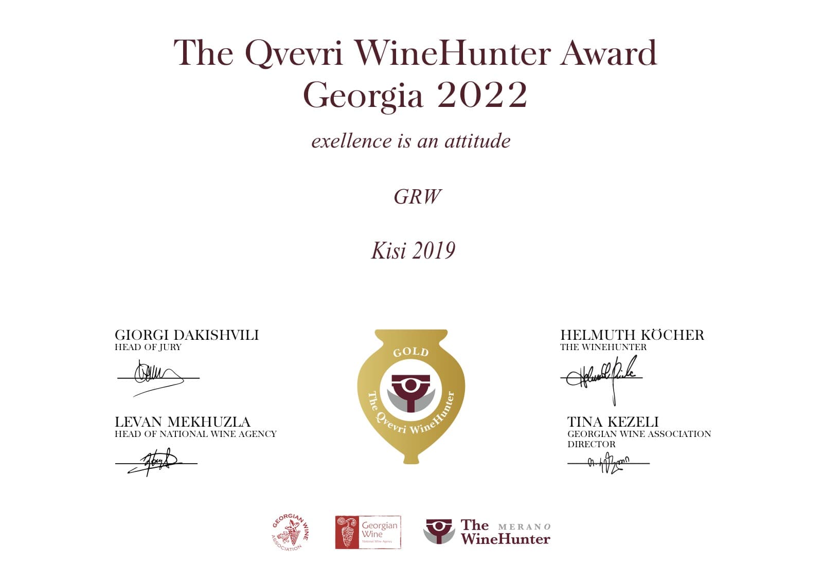 GRW Kisi 2019 — Qvevri WineHunter Award Georgia 2022